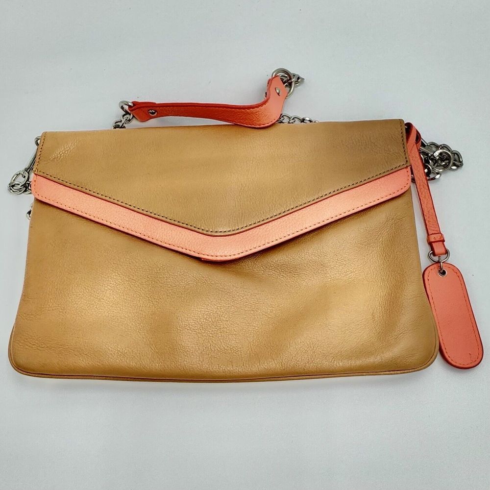 CYNTHIA ROWLEY Leather Envelope Convertible Shoulder/Crossbody Camel Orange Tan